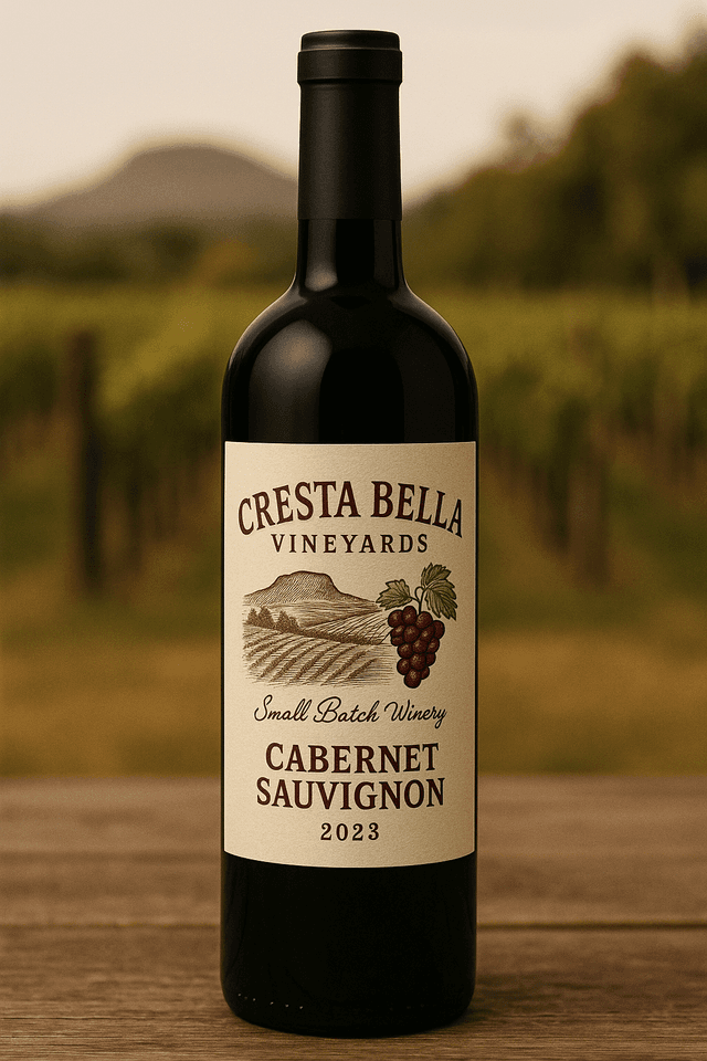 Cresta Bella Vineyards 2023 Cabernet Sauvignon, estate-grown small batch wine
